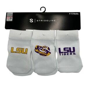 Strideline LSU Tigers‎ Baby Socks 3 Pack White Infant 0-12 Months NCAA